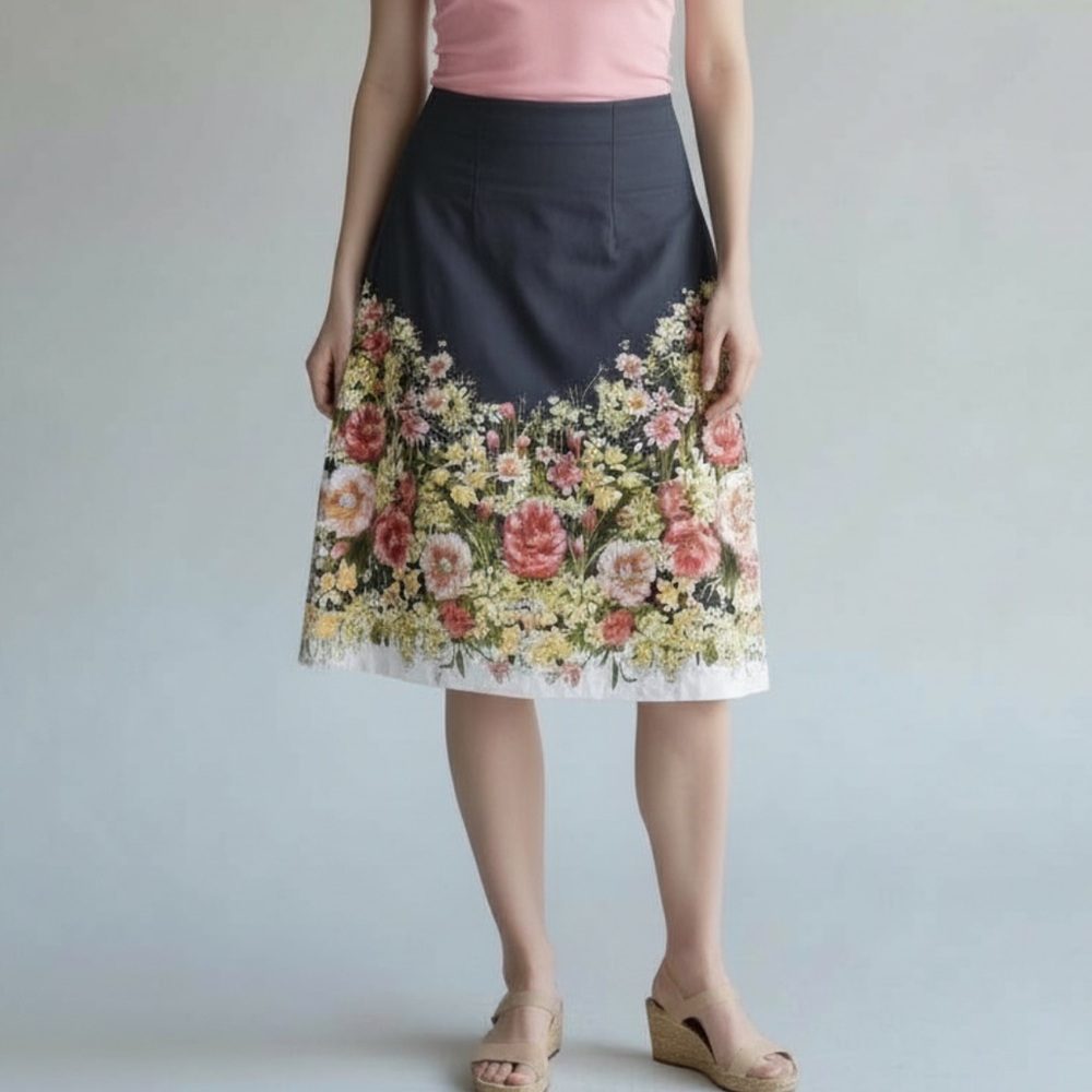 J.Jill Skirt Gray Pink Floral Print Pencil Straight Stretch Pull On Small Petite